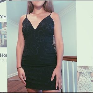 Black V-Neck Caviar Beaded Bodycon Dress